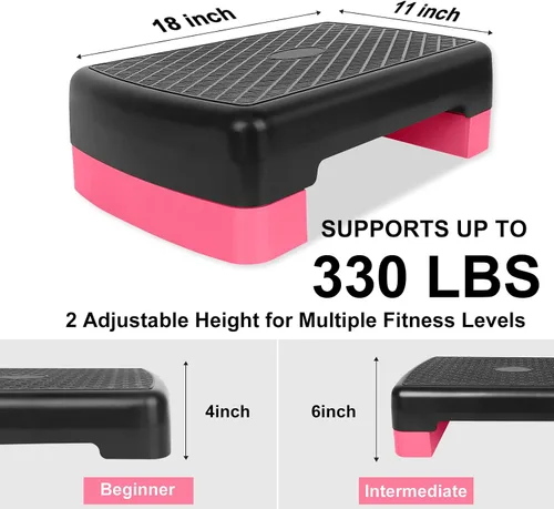 Miniatura 2 de Height-Adjustable 4"-6" Step Aerobics Platform Fitness Equipment Stepper Trainer Exercise Step Platform with 2 Riser
