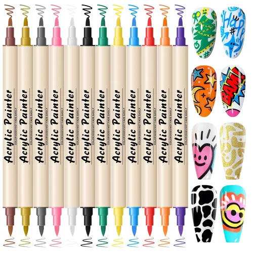 Miniatura 10 de Juego de 12 bolígrafos para arte de uñas, 0.020 in, de secado rápido, marcadores de pintura acrílica, para pintar, dibujar, pintar, puntos de uñas
