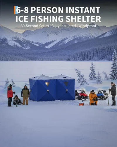 Miniatura 5 de Tienda de campaña de pesca en hielo desplegable para 6-8 personas con configuración desplegable de 60 segundos, aislamiento superior de triple capa