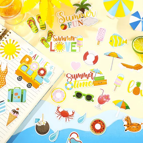 Miniatura 4 de 100 piezas de papel temático de verano, troquelados, cartulina, álbumes de recortes, recortes de verano, adornos de álbumes de recortes para tablón