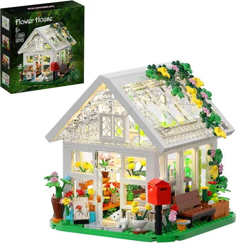 Juego de construcción de casa de flores, juguete creativo de jardín con luz LED, construye un modelo de invernadero, gran regalo para amigos o niñas