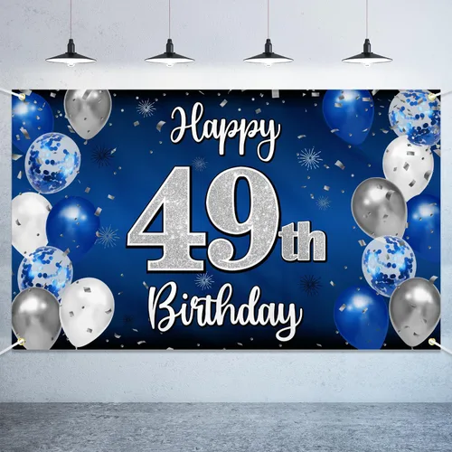 Miniatura 30 de Decoraciones de Feliz 11º Cumpleaños, Globo Azul y Plateado Grande Pancarta de Fondo de Cumpleaños, Brindemos por Once Años Suministros de Fiesta