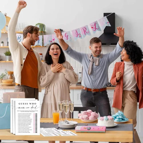 Miniatura 4 de ZIIUFRN Juegos de baby shower (5 x 7 pulgadas), 30 juegos modernos de tarjetas de juego para bebé en blanco y negro Adivina quién mamá o papá
