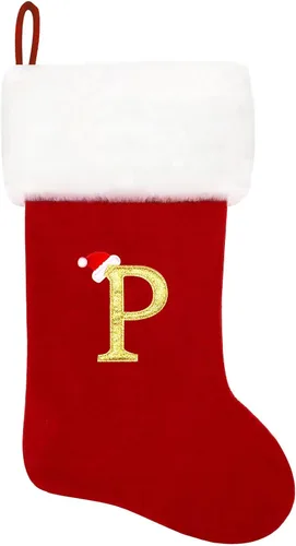 Miniatura 208 de Calcetines de Navidad bordados de 20 pulgadas con monograma, terciopelo negro con puño de felpa blanca supersuave, adornos clásicos para decoración