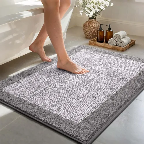 Miniatura 40 de Alfombras de baño de 17 x 24 pulgadas, antideslizantes, lavables, color gris, para bañera, tapete de baño para baño, tapete suave y absorbente