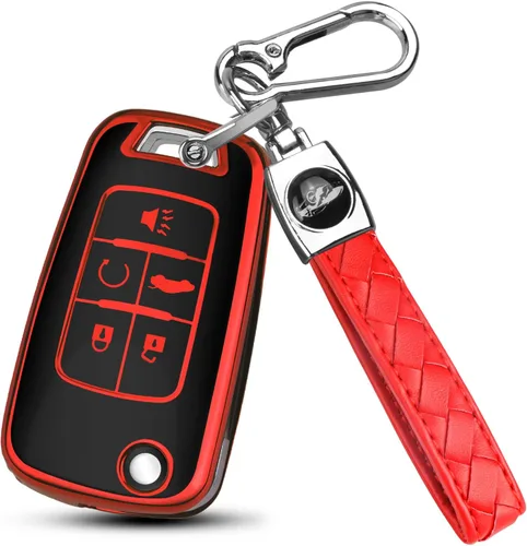 Miniatura 8 de QBUC Funda para llavero Chevy con llavero para Chevrolet Equinox Buick Camaro Cruze Malibu Impala Sonic Protección completa (negro/azul)