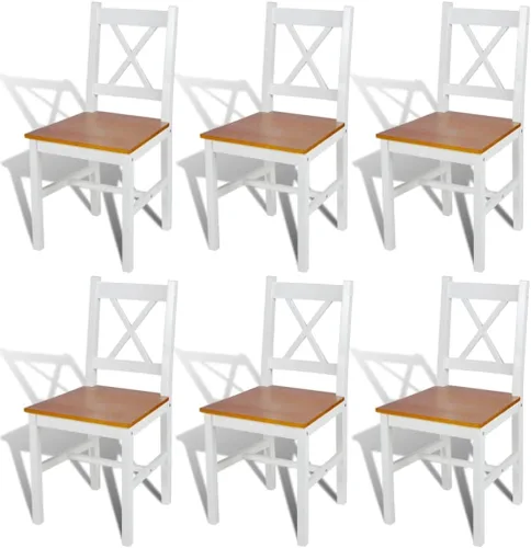 Miniatura 7 de Dining Chairs Set of 4 Solid Pine Wood White and Beige Farmhouse Style Ergonomic Design for Dining Room Kitchen and Comedor White and Natural