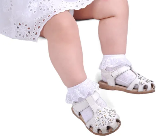 Miniatura 3 de Epeius - Calcetines con detalle de vuelo de encaje y ojales para recién nacidos, bebés y niñas pequeñas (paquete de 2346)