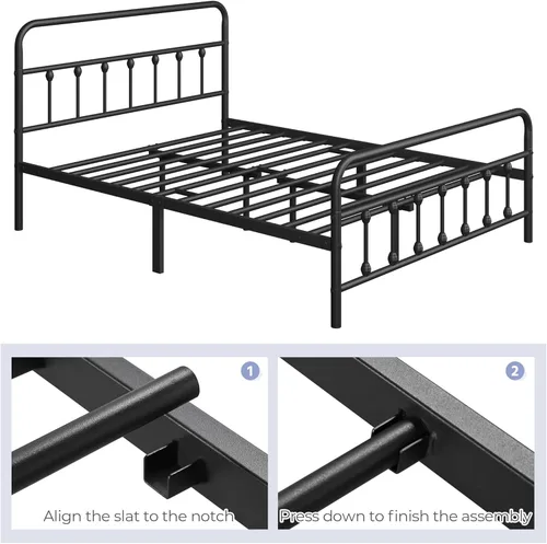 Miniatura 5 de Topeakmart Marco de cama de metal de estilo victoriano tamaño matrimonial con cabecero, base de colchón, no necesita somier, almacenamiento debajo