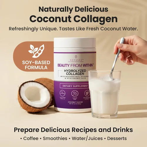 Miniatura 3 de VITASEI Polvo de péptidos de colágeno hidrolizados con resveratrol y vitamina C - Soporte para el cabello, la piel y las articulaciones - Colágeno