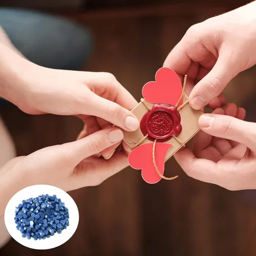 Miniatura 5 de NACHLYNN 600 cuentas de cera de sellado octágono, cuentas de sello de cera azul cielo con 1 cuchara de fusión y 4 velas de té para tarjetas
