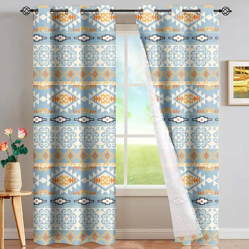 Miniatura 42 de Dreaweet African Tribal Blackout Curtains 63 Inch Long 2 Panels Set Bohemian Ethnic Geometric Grommet Top Thermal Insulated Curtains for Living Room