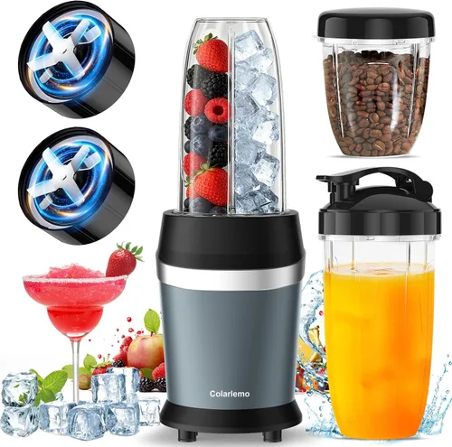 Colarlemo Licuadora personal de 12 piezas de 25,000 rpm, para triturar hielo y bebidas congeladas, nueces con tazas portátiles de 23 onzas, 32 Azul
