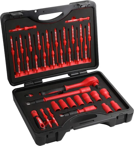 ARES 19004-Juego de herramientas eléctricas aisladas de 37 piezas, mango ergonómico con 19 tamaños de destornillador y 4 llaves de gabinete,