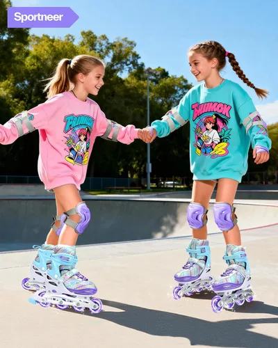 Miniatura 2 de Sportneer Patines en línea ajustables de 4 tamaños para niñas, patines en línea para niños, talla 12C-9 con ruedas iluminadas, patín