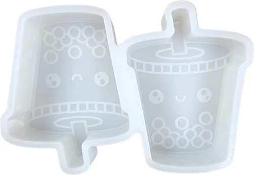 Boba Tea Car Freshie - Molde de silicona doble bandeja individual de 2.75 x 2.25 x 1.2 pulgadas, vaso con clip de ventilación Boba de tamaño