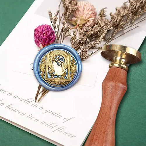 Miniatura 3 de Sello de cera con cabeza de latón extraíble y mango de palisandro, sello retro vintage de madera de gato para invitaciones de sobres de boda