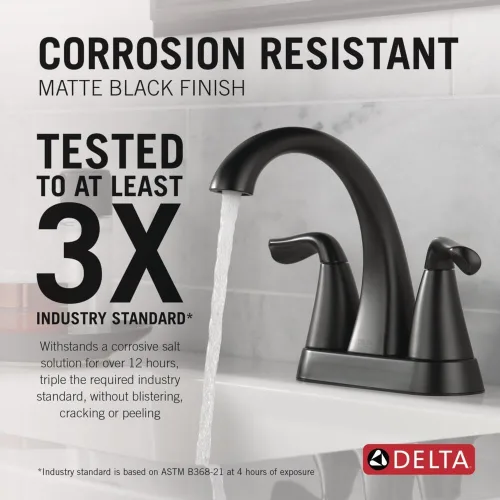 Miniatura 2 de Delta Arvo Centerset Grifo de baño, grifo de baño de 2 manijas negro mate, grifo de lavabo de baño Delta, grifo de baño negro de 3 agujeros, grifo