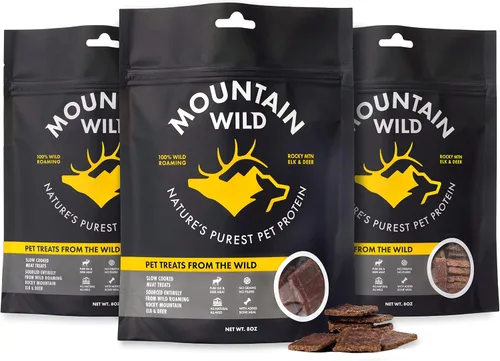 Miniatura 10 de MOUNTAIN WILD Golosinas de entrenamiento de carne de venado para perros, premio de alto valor con proteína de carne de alce y ciervo, totalmente