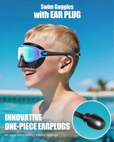 Miniatura 3 de Aegend Gafas de natación con cubierta para la nariz, paquete de 2 máscaras de natación de visión amplia, antivaho/UV