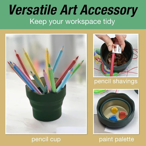 Miniatura 4 de Faber-Castell Clic & Go Artist Taza de Agua, Verde Oscuro - Herramienta Limpiadora de Pinceles Plegable Amigable para Viajes con Soporte