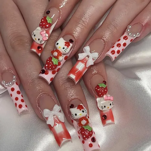 Miniatura 10 de Uñas postizas a presión con estampado de leopardo, lindas uñas postizas con dijes, uñas largas de ataúd, uñas postizas de cobertura completa