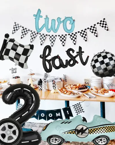 Miniatura 3 de Decoraciones de Cumpleaños Two Fast Globos de Números de Pista de Carreras de 40 Pulgadas 2 Negro Pancarta de Globos con Letras Two Fast Globo 2do