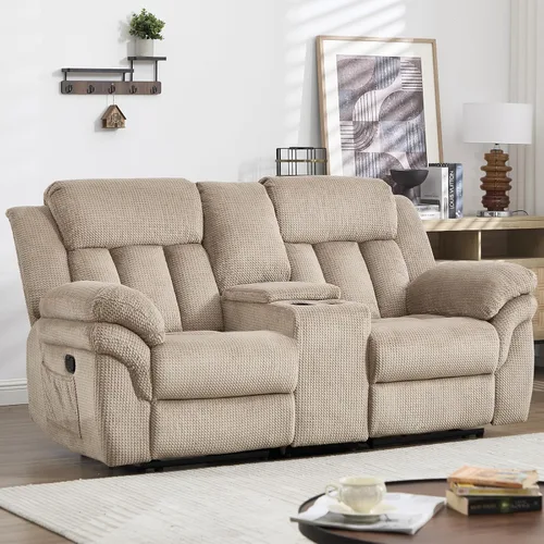 Miniatura 21 de CANMOV Juego de sofá reclinable, sofá biplaza reclinable manual y sofá de 3 plazas con reposabrazos sobrerelleno para sala de estar, muebles de Gris
