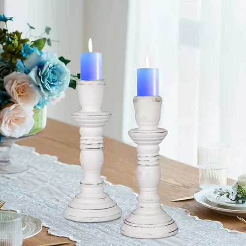 Miniatura 18 de Juego de 3 portavelas de pilar de madera hecho a mano, ideal para velas LED y pilares, regalo para bodas, Navidad, fiestas, hogar, spa, reiki