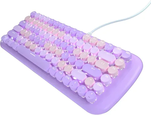 Miniatura 10 de Lomiluskr Lindo teclado mecánico con cable colorido para niñas y niños, teclas redondas, 84 teclas compactas, 10 efectos de iluminación Azul