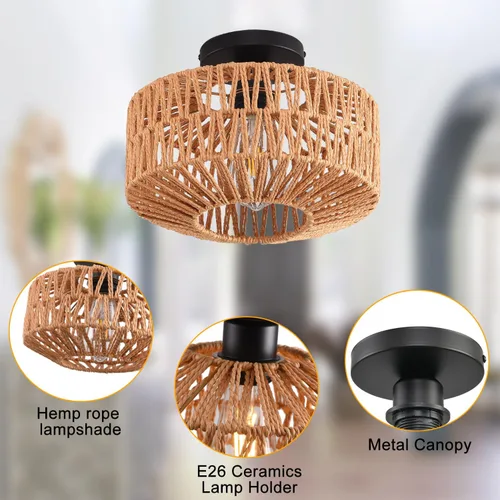 Miniatura 7 de Lámpara de Techo, Lámpara de Techo de Ratán Tejida a Mano de Montaje Empotrado, Lámparas de Techo Estilo Granja Montaje de Techo Boho para Pasillo