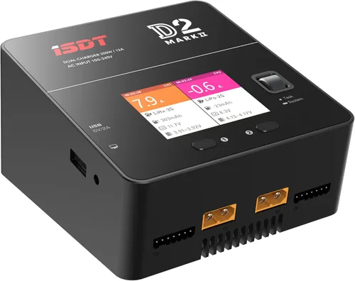 ISDT lipo Cargador de batería D2 MK2 con CA 2 x 200 W modo de salida dual, cargador Lipo inteligente Hobby descargador para batería inteligente 1-6S