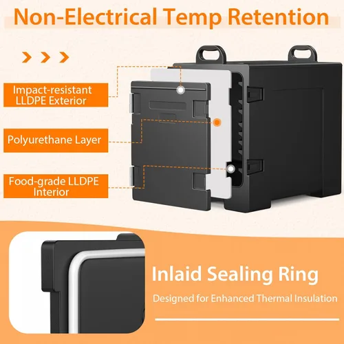 Miniatura 4 de COSTWAY Calentadores de alimentos para catering, cajas calientes para 5 sartenes de tamaño completo, capacidad de 81 cuartos de galón, diseño Negro