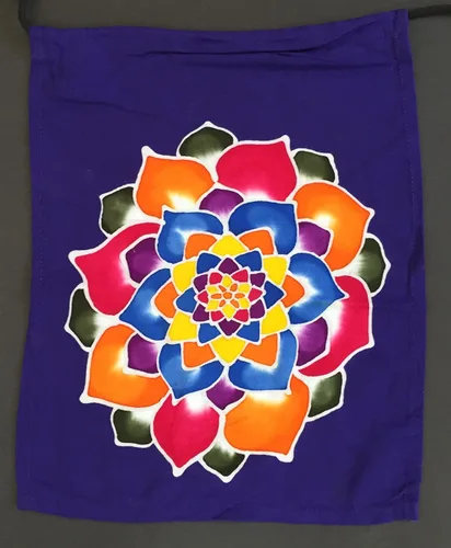 Miniatura 9 de Bandera tibetana de oración de chakras para colgar en la pared, decoración de meditación de yoga con 7 chakras, pintada con batik, tamaño XLG