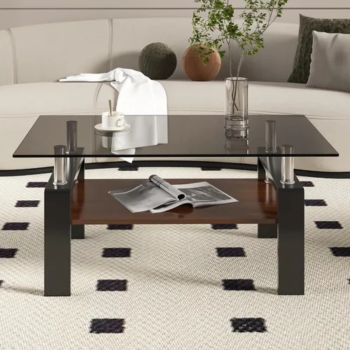 Miniatura 16 de Mesa de centro rectangular de vidrio para sala de estar, con mesa de vidrio templado y capa de MDF, para sala de estar y oficina