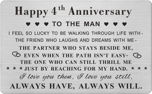 Emideary Tarjeta de felicitación de 4º aniversario para marido y hombre – Tarjeta de 4 años de aniversario de boda para él, esposo