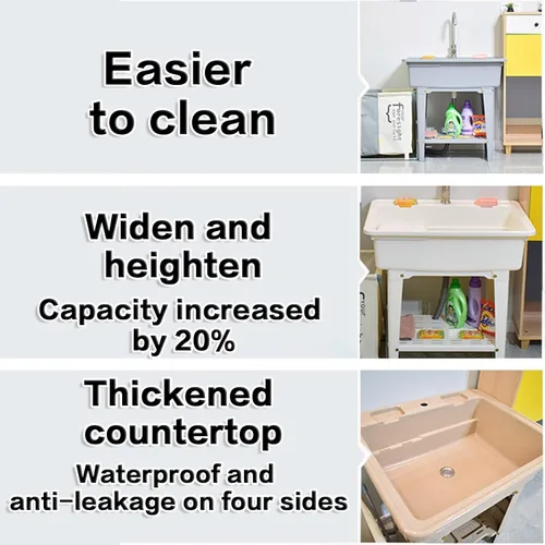Miniatura 6 de Fregadero de plástico independiente con tabla de lavadero, fregadero utilitario para interiores y exteriores con grifo de agua fría y caliente