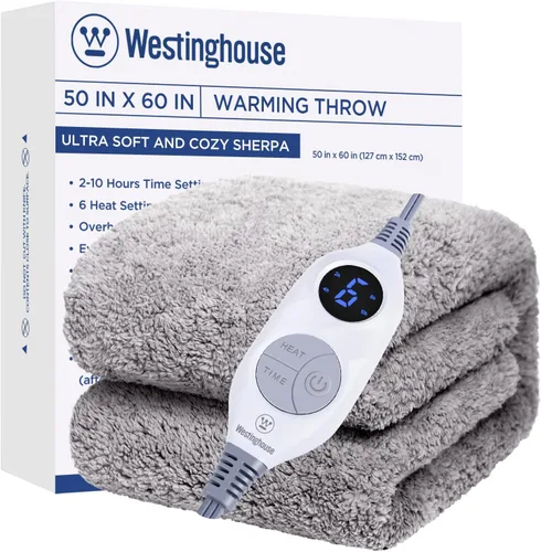 Miniatura 19 de Westinghouse Manta Eléctrica Tamaño Throw, Manta Térmica de Felpa Sherpa Suave con 6 Niveles de Calefacción y 2-10 Horas de Apagado Automático, Gris