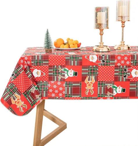 Miniatura 17 de Mantel de vinilo desechable con reverso de franela, impermeable, patrón de copo de nieve y reno (60 pulgadas, 2-4 asientos)