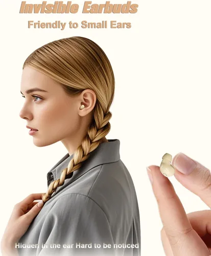Miniatura 2 de Xmenha Pequeños mini auriculares invisibles inalámbricos Bluetooth para orejas pequeñas, discretos de perfil bajo, auriculares ocultos