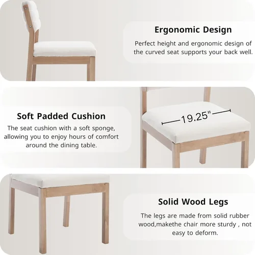 Miniatura 4 de RIVOVA Juego de 2 sillas de comedor de lino, cómodas sillas de cocina tapizadas con patas de madera, sillas de cocina modernas de mediados de siglo