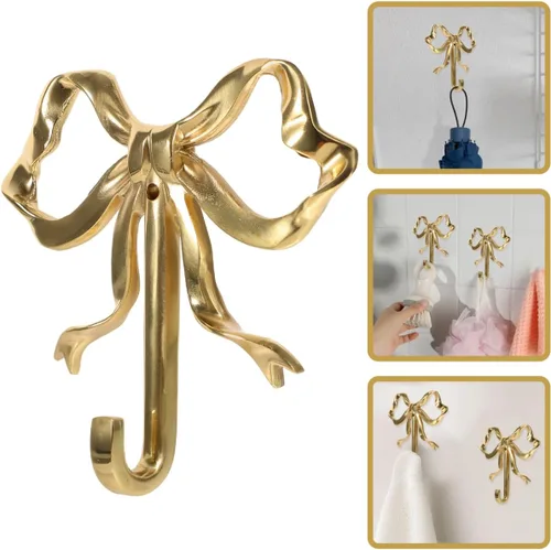 Miniatura 2 de Zerodeko Decoración de lazo dorado, ganchos de lazo para pared, dormitorio, abrigo, toalla para sombreros, abrigos, toallas y llaves, latón chapado