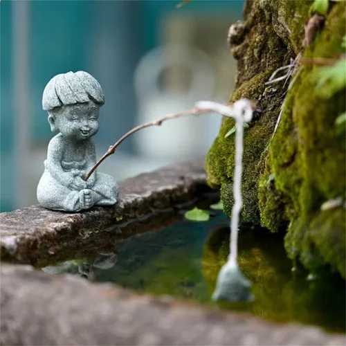 Miniatura 4 de livelyfish Little Fisherman Figurines Sandstone Chinese Miniatura Fisherman Statua Ornamento para pecera, micro paisaje, bonsái, decoración