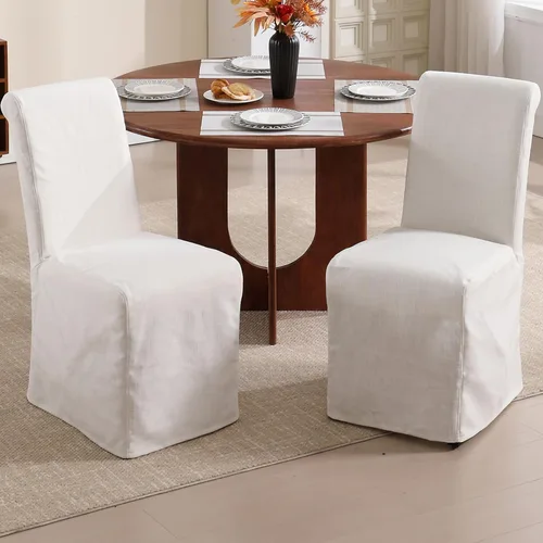 Parsons - Juego de 2 sillas de comedor tapizadas con falda extraíble lavable, sillas de cocina con respaldo alto y patas de madera maciza, tela de