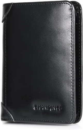 Billetera de piel triple con bloqueo RFID para hombre con 2 ventanas de identificación, 2 compartimentos para efectivo, 6-8 ranuras para tarjetas,