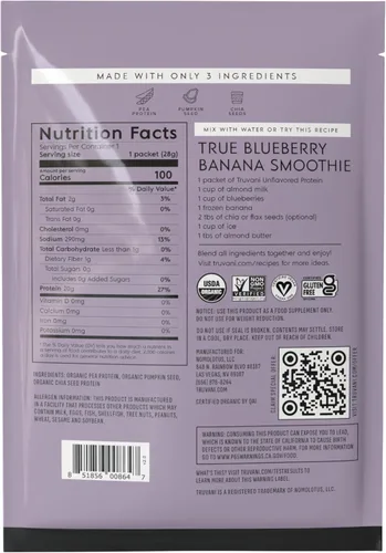 Miniatura 8 de Truvani Proteína en Polvo de Guisante Vegana Sin Sabor 20g de Proteína Orgánica a Base de Plantas 1 Porción Keto Sin Gluten y Lácteos