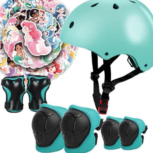 Miniatura 18 de Juego de casco de bicicleta para niños, certificado CPSC con rodilleras, coderas, muñequeras, casco negro ajustable para niñas de 2-3-5-8 años