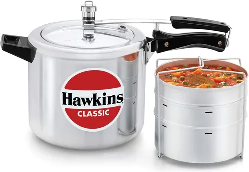 Hawkins Olla a presión clásica de 6,5 litros con ollas, olla de tapa interior con juego separador, color plateado (CL66)