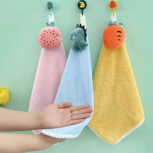 Miniatura 3 de FZBNSRKO Toalla de mano para niños, paquete de 4 toallas colgantes de algodón puro de dibujos animados, paño de vellón coral de doble cara
