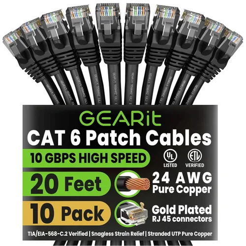 Miniatura 76 de Paquete de Cable Ethernet Cat 6 GEARit - Pack de 10 cables de conexión Ethernet Cat6 de 15 pies Cable de conexión de red RJ45, conectores dorados